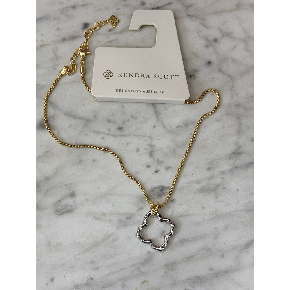 Kendra Scott Mixed Metal Quatrefoil Pendant Necklace Gold Rhodium NEW